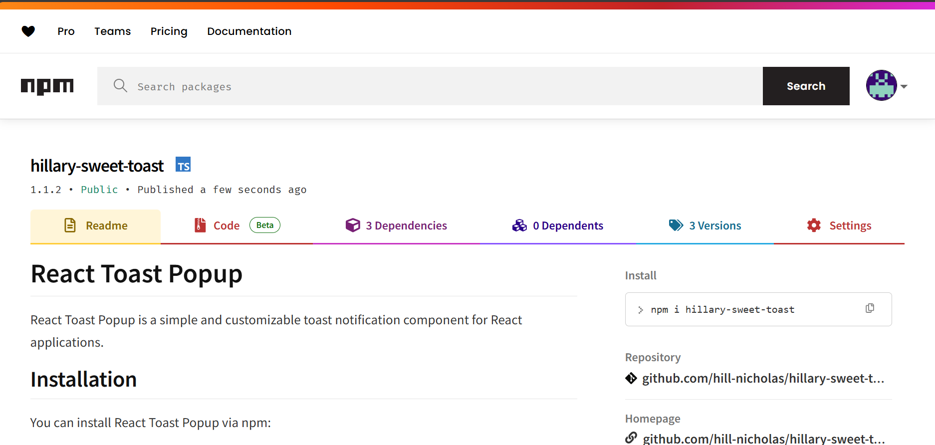 hillary-sweet-toast npm package